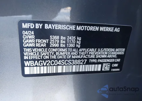 2025 BMW 840I Gran Coupe z USA, uszkodzony, nr VIN WBAGV2C04SCS38827